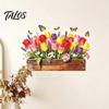 Talos Tulip Flower Wall Stickers, Peel And Stick Decals, Waterproof Vinyl Floral Removable Self-Adhesive Stickers,3D Wooden Box Butterfly Design