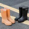 2025 new Korean version outdoor women's medium tube water shoes four seasons PVC plastic rain shoes integrated waterproof rain boots