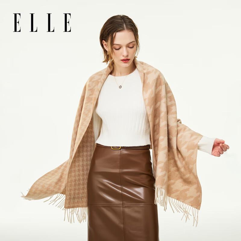 ELLE 100% Merino Wool Houndstooth Scarf & Shawl Gift Set