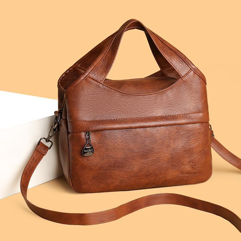 Retro Large Capacity Shoulder Bag Solid Color Messenger Bag PU Commuter Bag