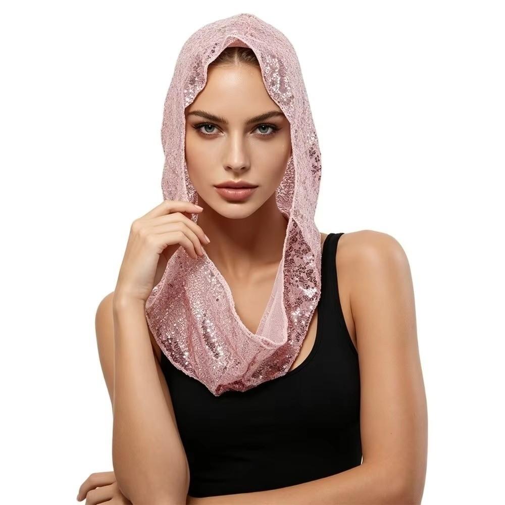Lightweight Sequin Hooded Headscarf Breathable Glitter Turban New Pullover Hat Halloween Costumes