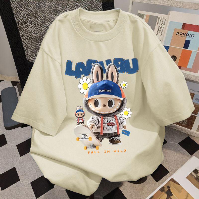 Fashion LABUBU printed T-shirt women's round neck new summer loose short-sleeved clothes