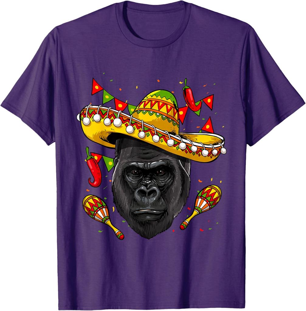 Gorilla Sombrero Fiesta Print Cotton Graphic Tee Cinco De Mayo T-Shirt for Men