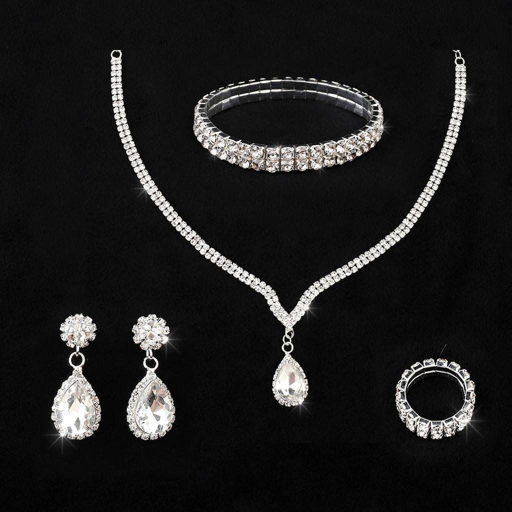 Bridal Water Drip Necklace Earring Bracelet Set For Wedding Ceremony