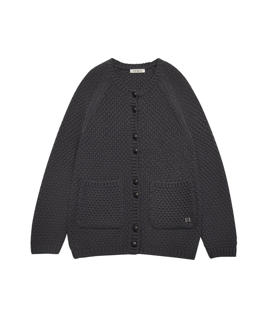 Mileko Turtle-Button Knit Cardigan Charcoal