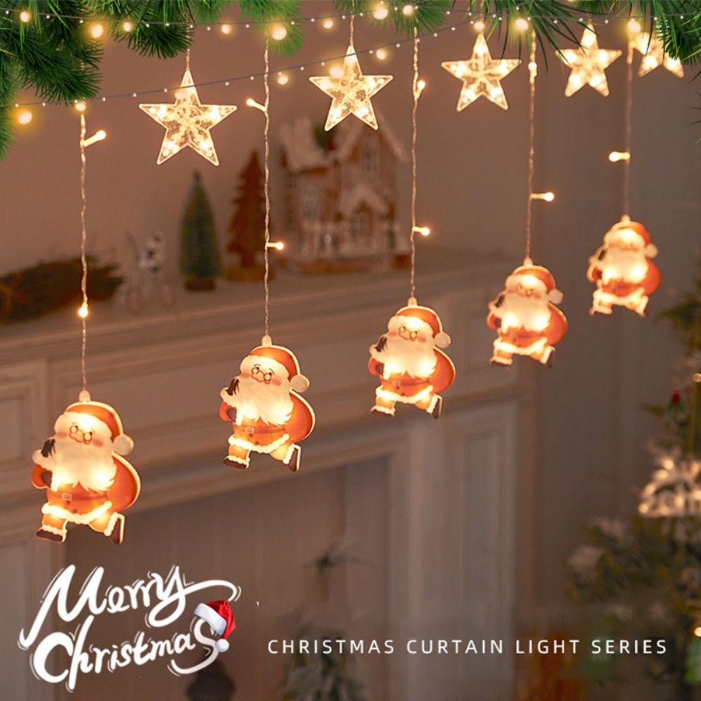 

Занавес Санта-Клауса, светодиодный праздничный светильник, гирлянда, украшение для дома, новогодней вечеринки