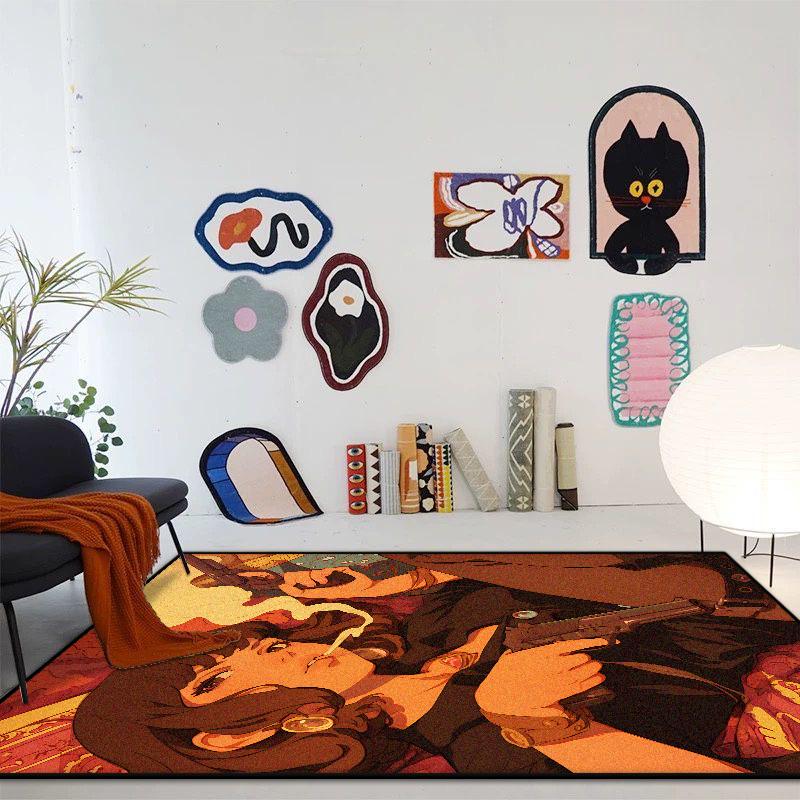 INS Fashion Cartoon Carpet Living Room Creative Girl Bedroom Decoration Area Rugs Non-slip Kids Room Bedside Entrance Floor Mats