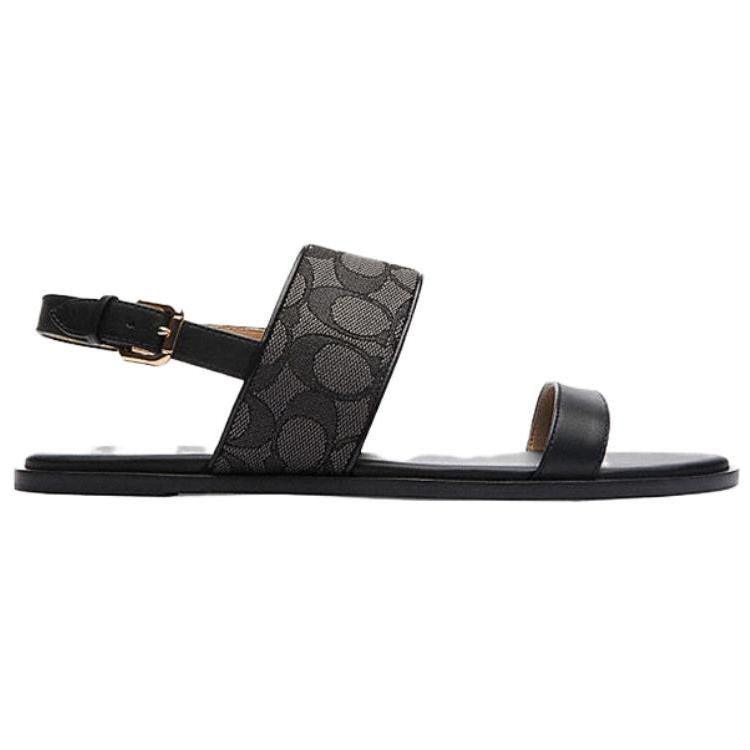 Coach Harley Leather Round Toe Open Toe Slide Sandals Women Sandals Black CR861-UR8