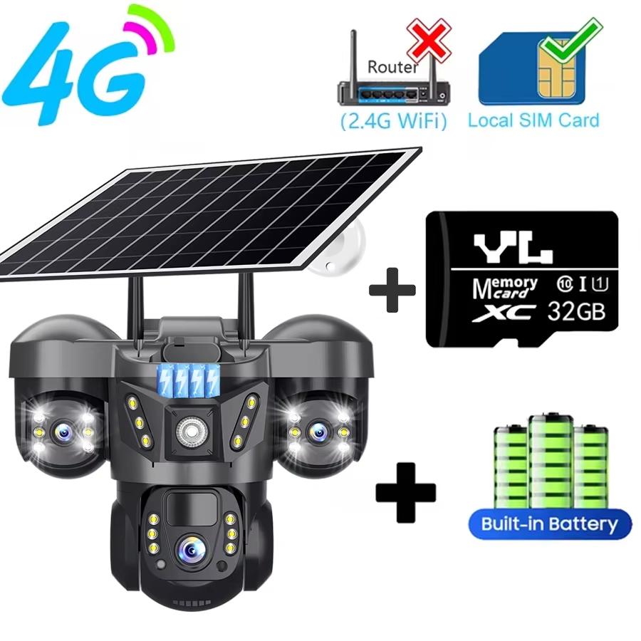 

LS VISION 15МП Камера PTZ з потрійним об єктивом, 10-кратним зумом, на сонячній батареї, вулична, з потрійним екраном, 4G SIM, безпечна, 360° автоматичне стеження, розумна домашня бездротова камера відеоспостереження 4G Cam Add 32G