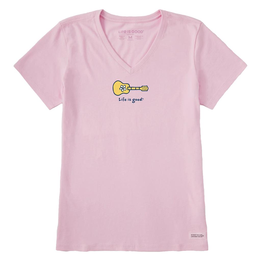 Life Is Good. Women's Mini Daisy Guitar SS Crusher-LITE Vee, Seashell Pink