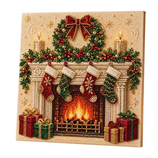 Wall Decor Making Kit Christmas Faux Pearl Art Kit, 20x20cm Xmas Painting DIY Handmade Resin Bead Sparkling 3D Diamond Craft for Adults, Festive