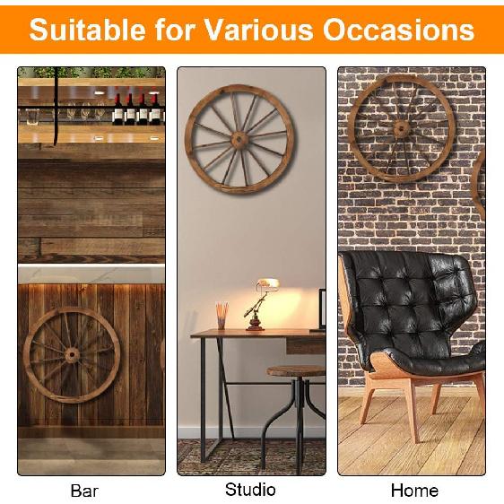 Volowoo Set med 2 Dekorativa Trähjul, Trävagnshjul, Vintage Gammal Vilda Västern Stil Väggbonad Vagn, Trädgårds Konst Väggdekor för Bar, Garage,