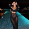 Mesh Hollow out Long Sleeve Dress Set Mesh Hollow Long Sleeves Dress Suit