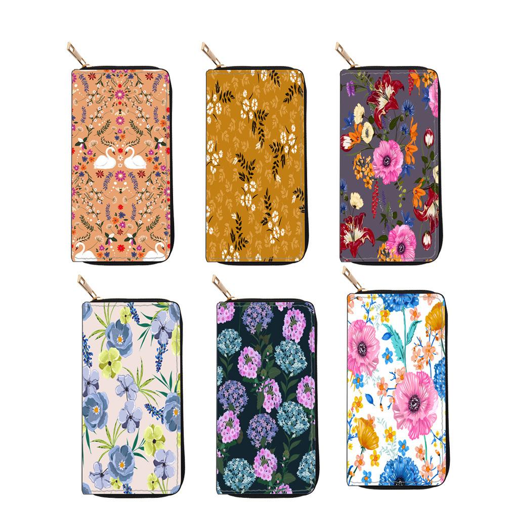 Dai TEMU ethnischer Stil kleine florale lange Reißverschluss-Geldbörse Blumen-Kupplungsbeutel