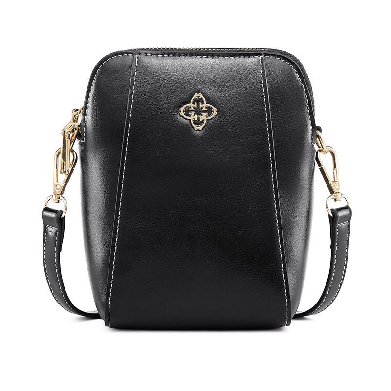 IELGY Ladies Diagonal Bag Retro Oil Wax Leather Casual Mobile Phone Bag
