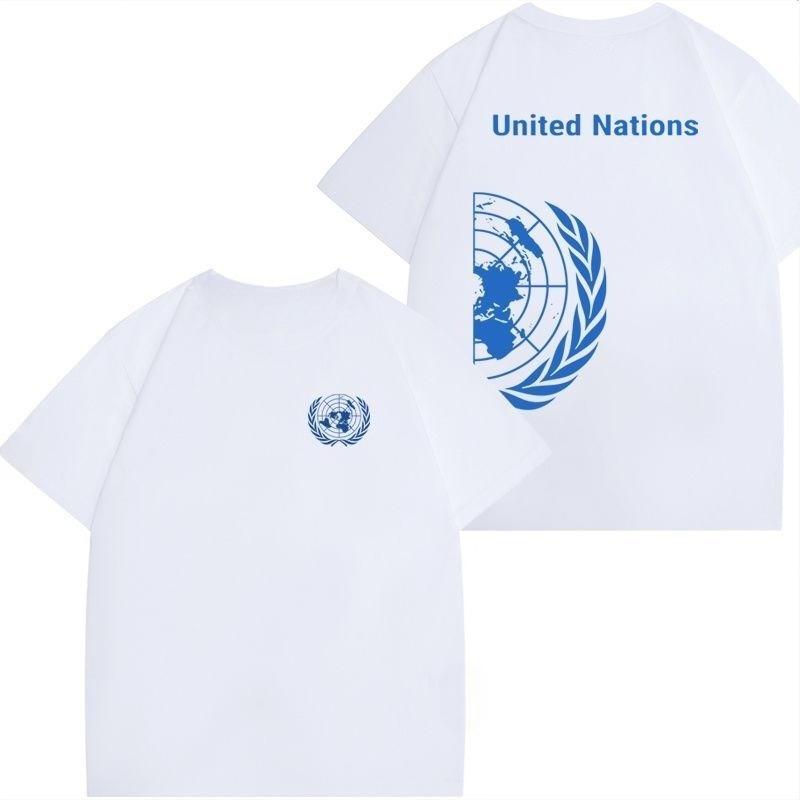 Trend United Nations Same Badge Custom Peacekeeping Rescue Suit Shortsleeved Tshirt Mens and Women Pure Summer Clothes Trend