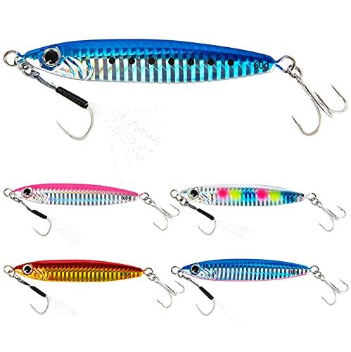Seiran Lure Metal Jig for Sea Bass, Bluefish, 30g, 40g, 60g, 5-Color Set with Durable Coating, Long Casting Distance, Flounder, and Flathead