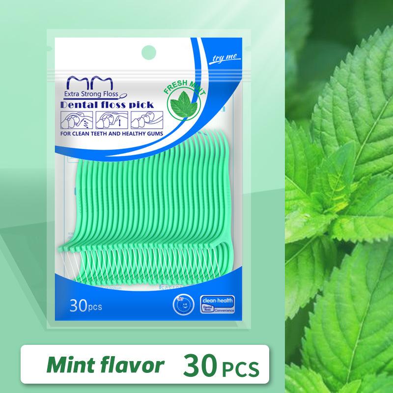 A bag of 30 Fruit-flavored Disposable Ultra-fine Dental Floss Sticks