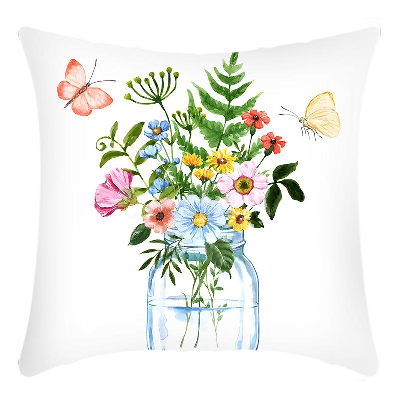 Fashionable Spring Flower Spring Elements Pillow Cover Linen Flower Cushion Pillow Cover