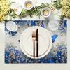 1PC Pack Blue Butterfly And White Flowers Placemats, 30x45CM Linen Rectangular Table Mats, Machine Washable Woven Dining
