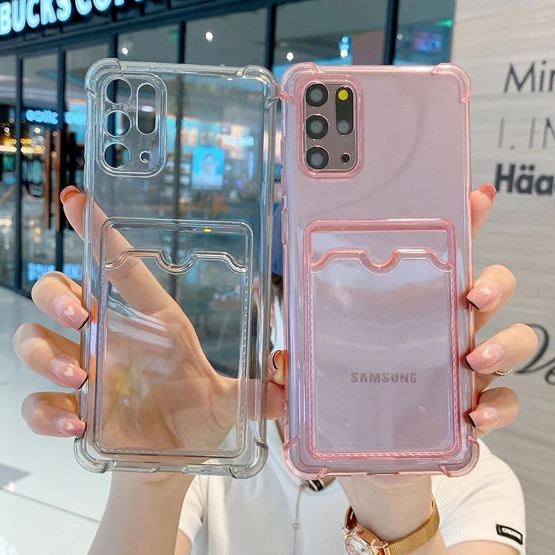 Card Slot Silicone Case for Samsung Galaxy S24 FE S24FE S21FE S23 Ultra S22 S20 S21 + Plus A12 A13 A22 A32 A33 A52 A53 4G Cover