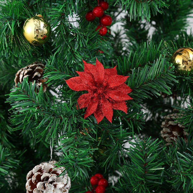 Exquisite Christmas Flowers, Solid Scallion Powder Gold, Silver and Red Flower, Christmas Tree Ornaments, Christmas Wreaths, Rattan, Christmas Decorat
