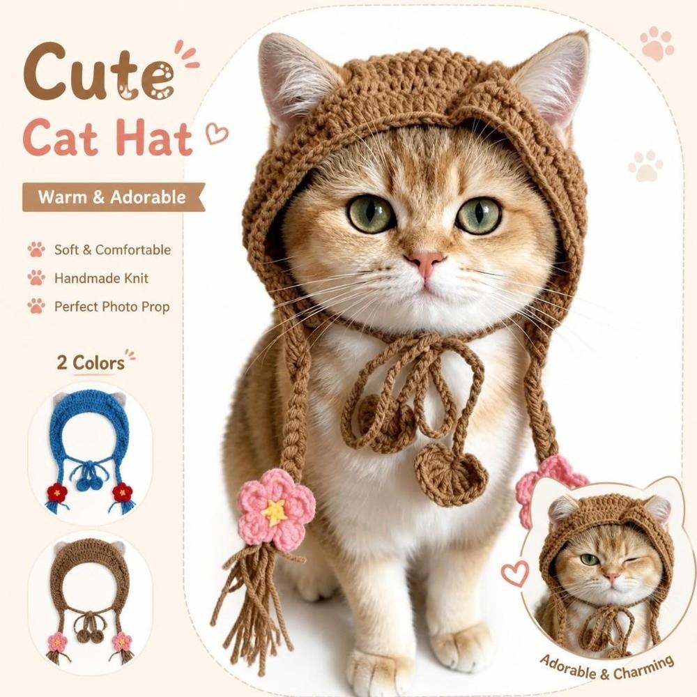 Funny Puppy Kittens Knitted Hat Handmade Pets Party Cosplay Headwear Fashion Cat Accessories  Party