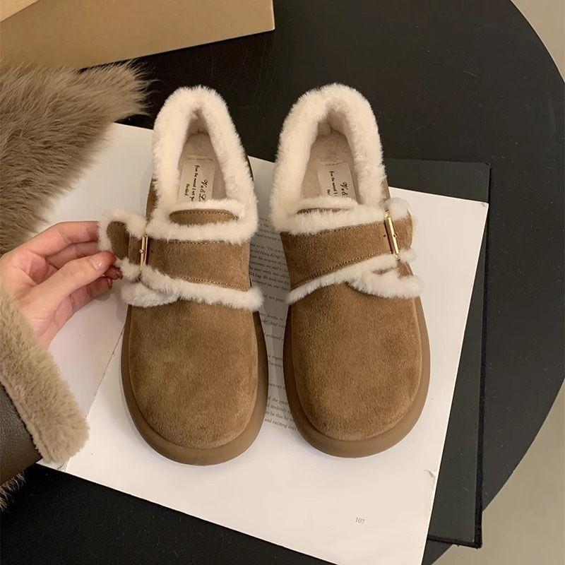 Platform Women's New Autumn and Winter Velvet Flat-bottomed Beanie Women's Shoes Merad Boken Wool Cotton Shoes