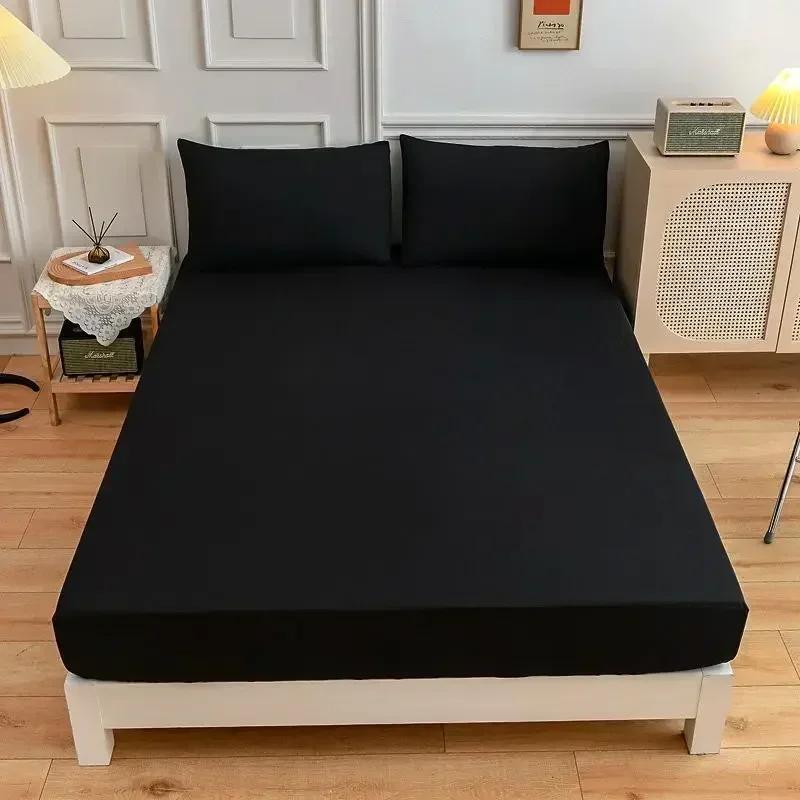Solid Color Soft Polyester Fitted Sheet Elastic Mattress Cover Single Double Bed Set  120/150/160/180/200/220cm/Bed Fitted Sheet