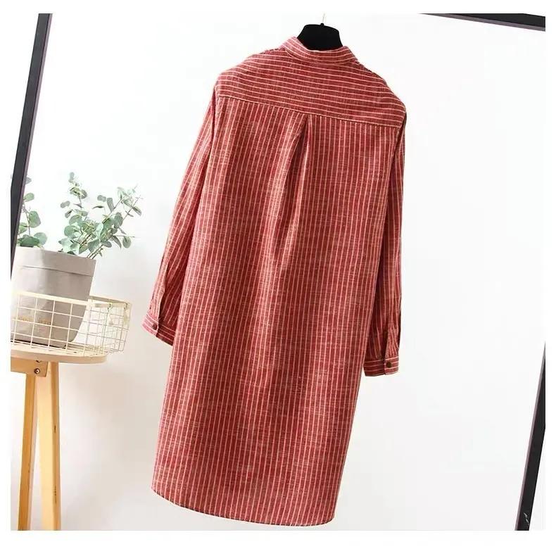 Women's Blouse Loose Cotton-Linen Shirt Women's Long Coat Shirt