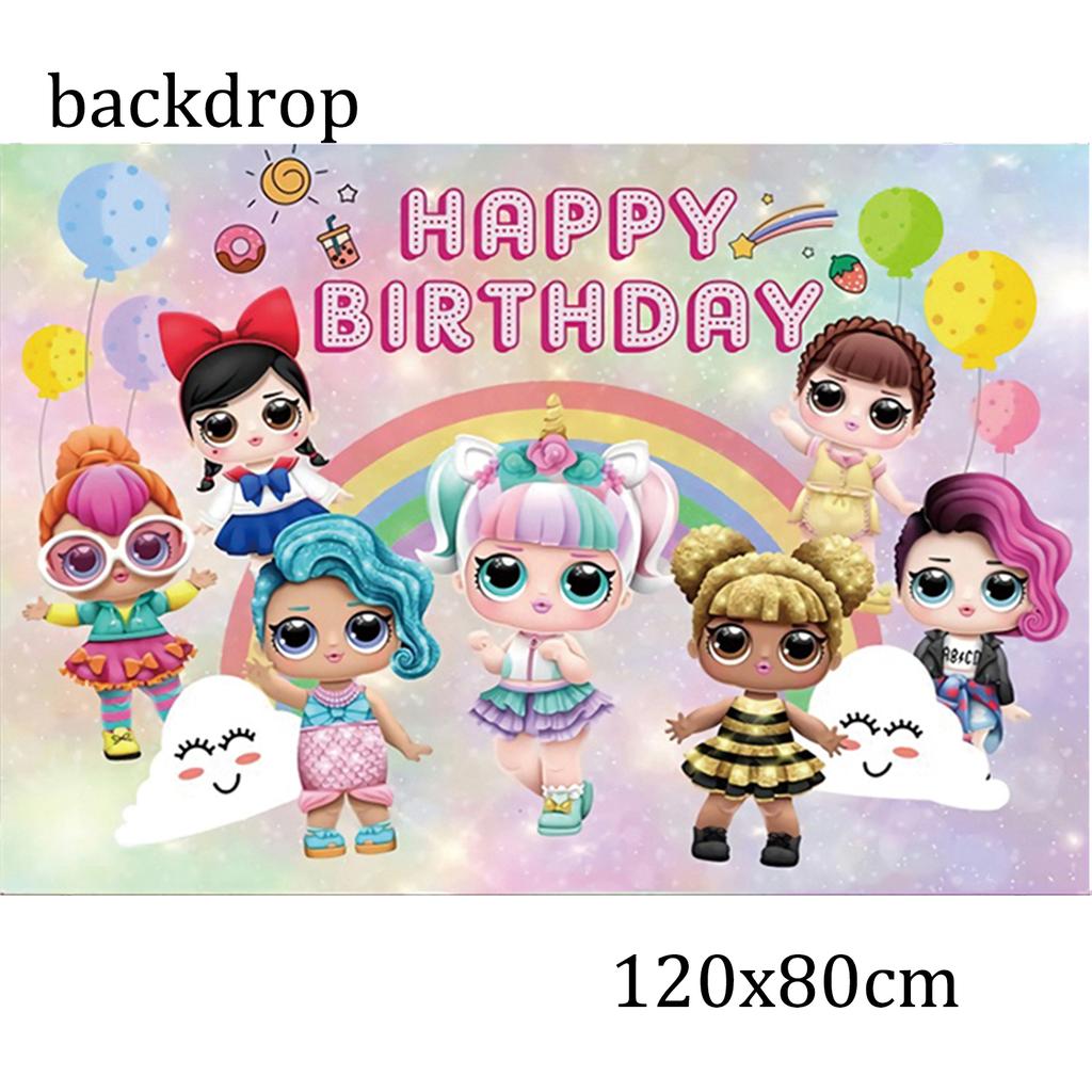 Surprise Doll Birthday Theme Decorations Backdrop Baby Shower Suppl Lol Party Cake Topper Balloon Paper Banner Plates Cups for Round Sensory Durable