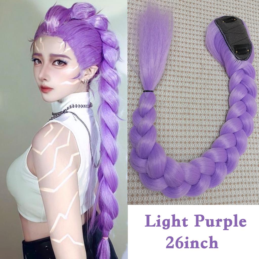 Lila 26 Zoll Zopf Clip-in Pferdeschwanz Haarverlängerung Langer Pferdeschwanz Haarteile Cosplay für Kinder Mädchen Halloween Weihnachten