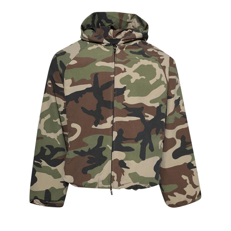 Herenjack Fear of God Essentials Militaire Nylon Jas met Capuchon 'Woodland Camo' S