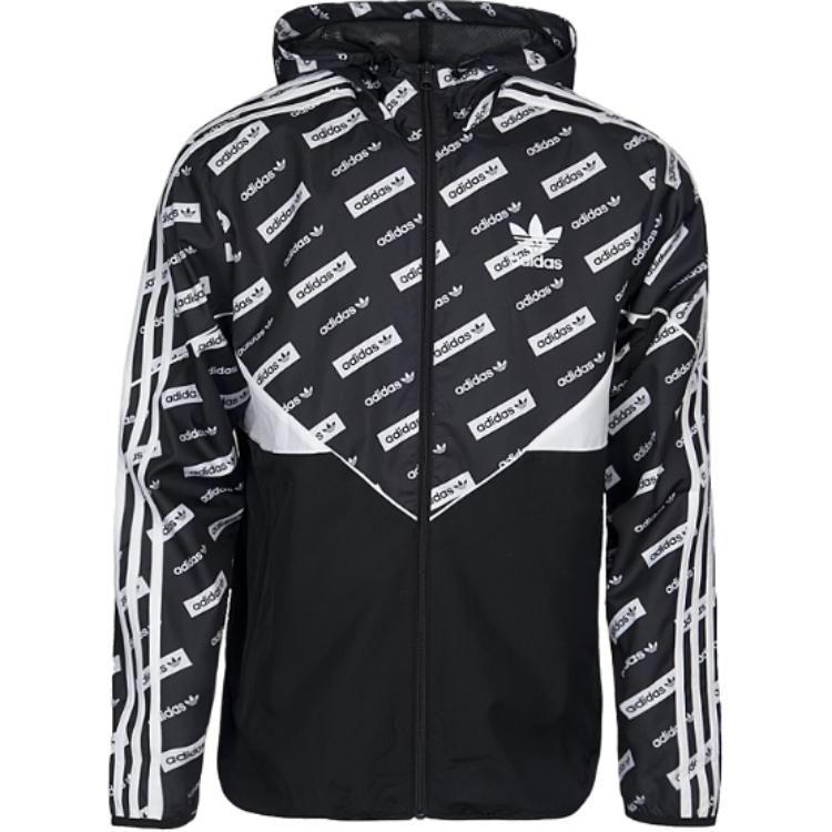 

Adidas Originals Lifestyle Casual Series Letter Print Fashion Versatile Long Sleeve Jacket Men jackets Black BR9497 XS