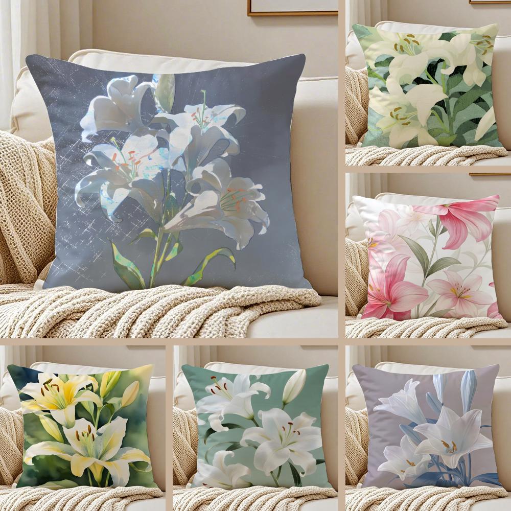 Beautiful and Warm Lily Flowers Cushion Cover Pillowcase Antidustmite Living Room Sofa Decor Cushion Room