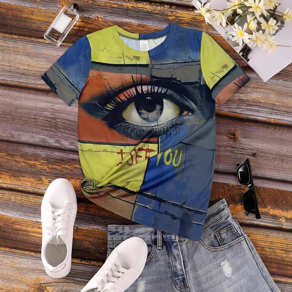 Summer Round Neck Abstract Creative Patterns 3D Print Top Fashionable Casual Short Sleeved Women's T-shirts