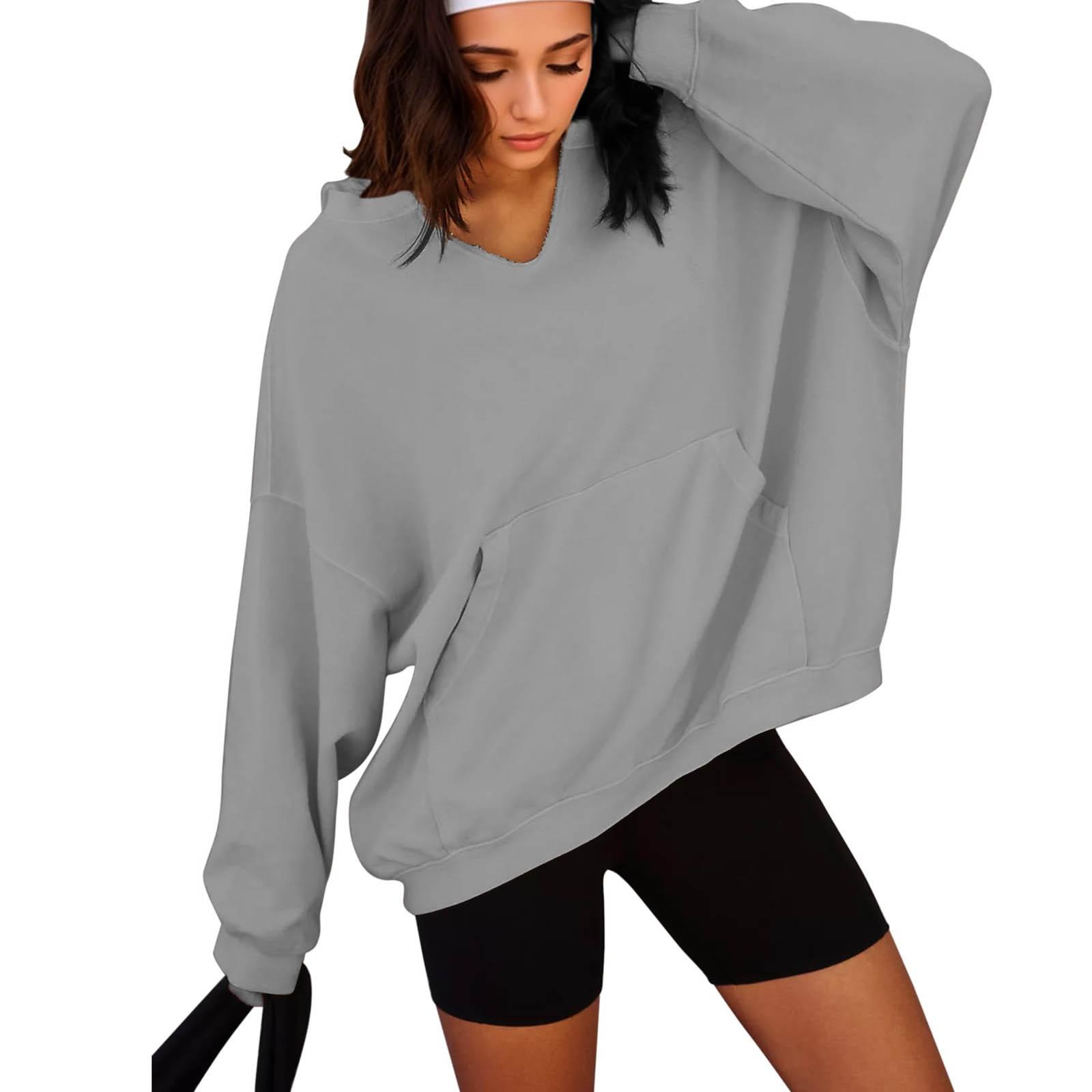 

Модная женская толстовка большого размера, повседневный пуловер с капюшоном и длинными рукавами, топы S