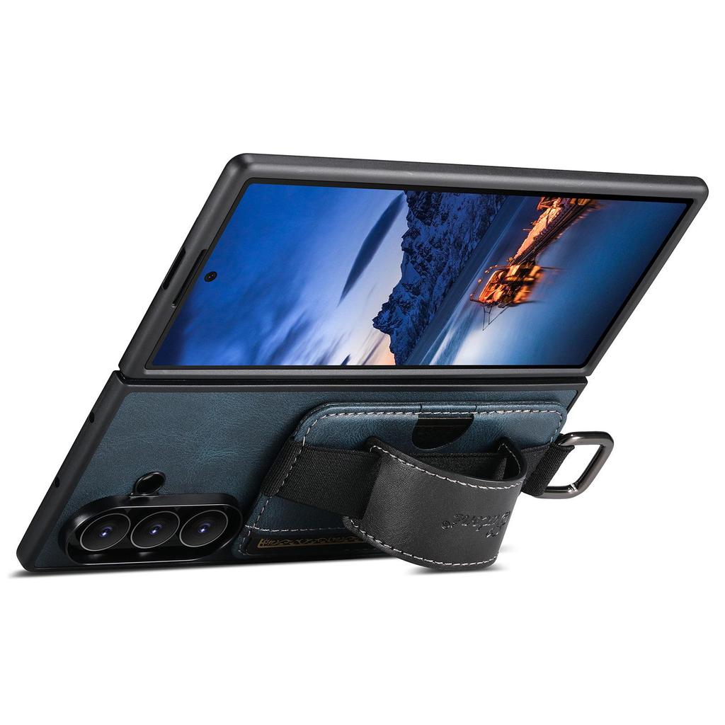 SUTENI Oil Wax Texture Leather Case for Samsung Z Fold 7/6/5 with Wrist Strap, Card Slot, and Stand