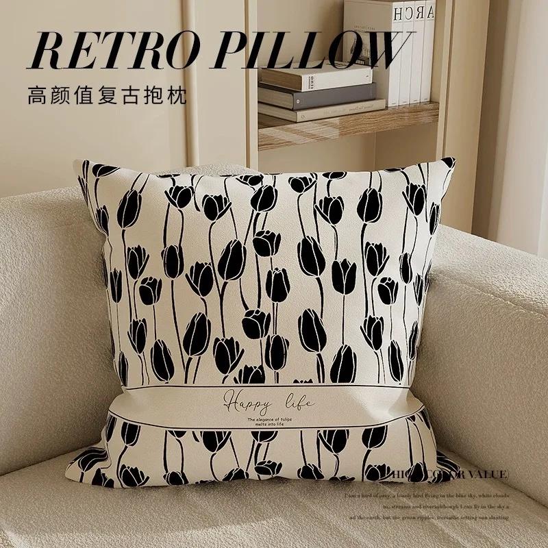 Light luxury high-end beige pillow cover abstract art modern simple pillow living room sofa model room pillow cover
