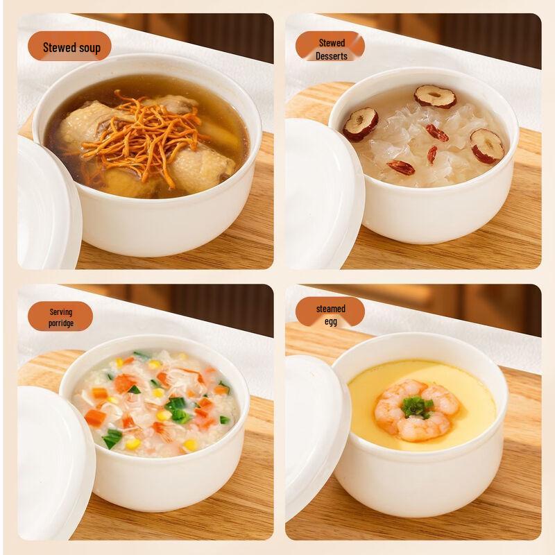 Chuanye 800ml Pure White Ceramic Steaming Bowl with Lid