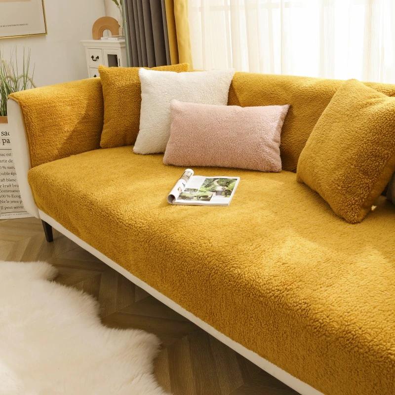 High-end Non-slip Cushion Nordic Modern Simple Sofa Cover Winter Plush Cashmere Sofa Cushion Thickened