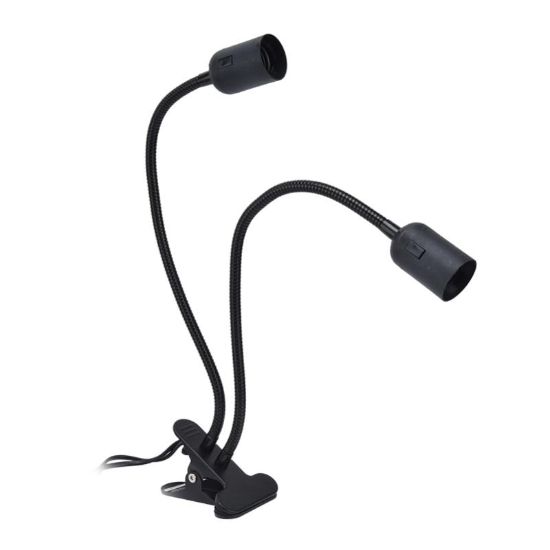 Table Lamp Holder E27/E26 Black Double Headed 360 Degree Adjustable Durable Material Clip Lamp Holder 100-240VUS Plug