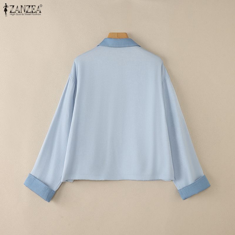 ZANZEA Women Turn Down Collar Casual Long Sleeve Blouse