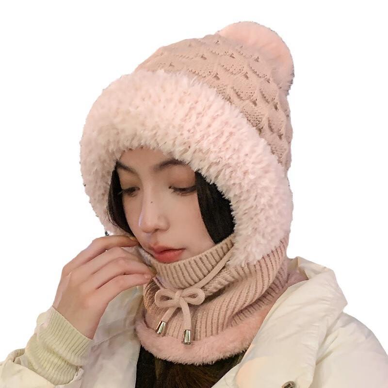 

Women s Plush-Lined Knitted Hat with Integrated Mask and Ear Protection 56-58cm