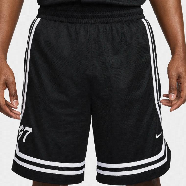 Nike DNA Crossover Logo Colorblock Stripe Comfort Basketball Shorts Men Bottoms Black White FN2883-010