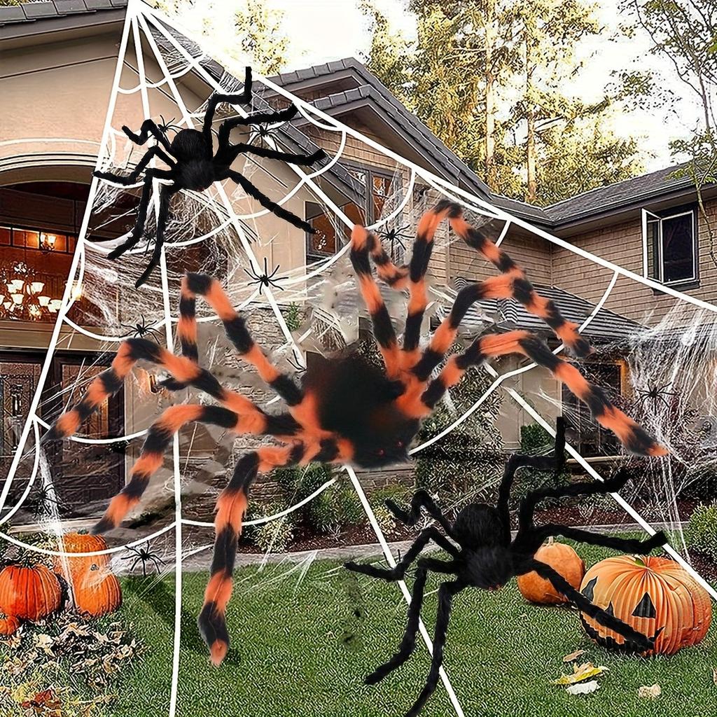 1pcs color and black giant fake spider Halloween horror decoration is suitable for courtyard parties and room decoration.