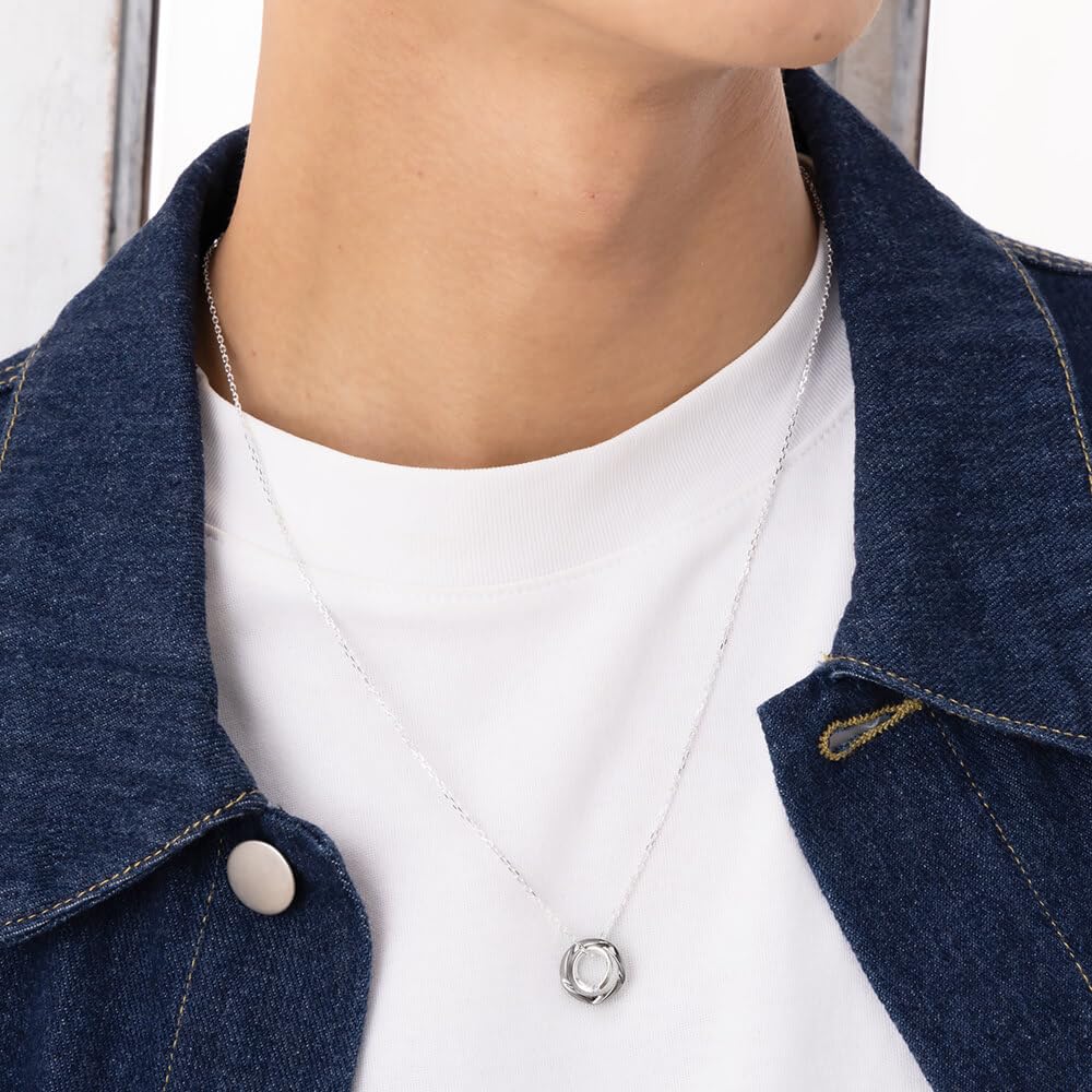 Lovers Scene Men's Circle Necklace with Black-Plated Silver Birthstone (March: Aquamarine)
