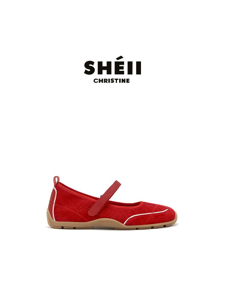 Cowhide version inner height-increasing sneakers retro round head double Velcro casual Mary Jane shoes women's virtue