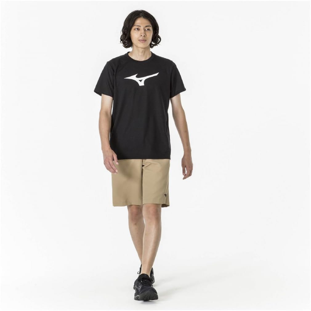 Mizuno Training Wear Short Sleeve with Big Size L T-Shirt Logo, Moisture-Wicking, Quick-Drying, Black, (32MAA155)