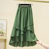 Women's Elastic High Waist Midi Skirt Loose Textured Fabric Irregular Layered Chiffon Cotton Linen Solid Color Casual Summer Half Skirt